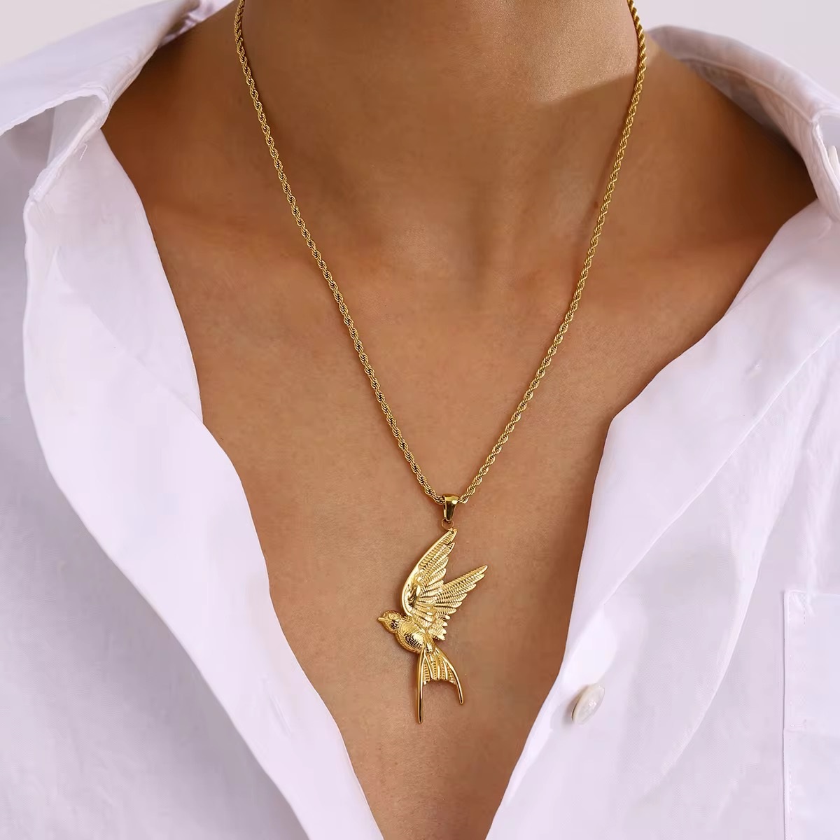 Peace dove Pendant Twisted 18K Gold Plated Chain Necklace 45+5cm